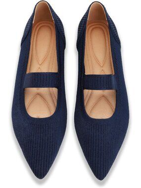 Women 10blue Pointed Toe Knit Foldable Ballet lightweight Pull-On Flat Shoes